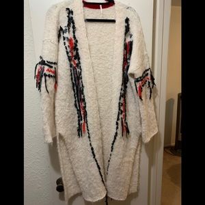 Free People | Long Cardigan | S | Cream/Red/Black